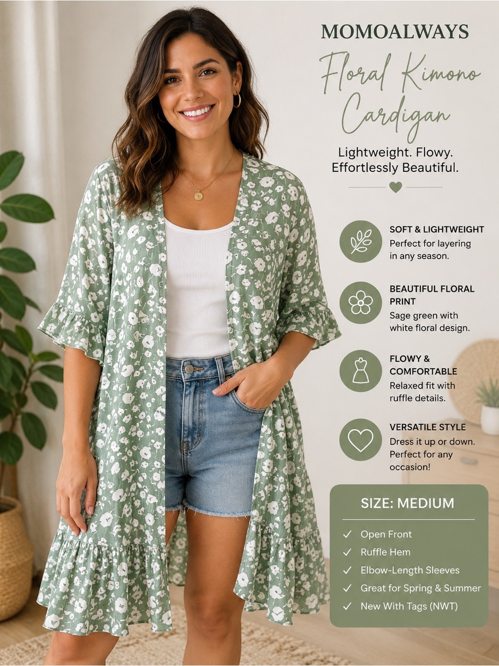 Always Sage Green Floral Kimono Cardigan
